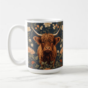 Schöne Highland-Kuh im Vintage-Blumenmuster Kaffeetasse