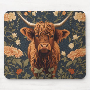 Schöne Highland-Kuh im Vintage-Blumenstil Mousepad