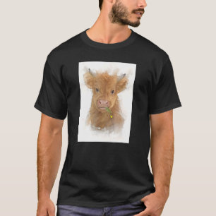 Schöne Highland-Kuh-Kalb-Bauernhof-Landschaft T-Shirt