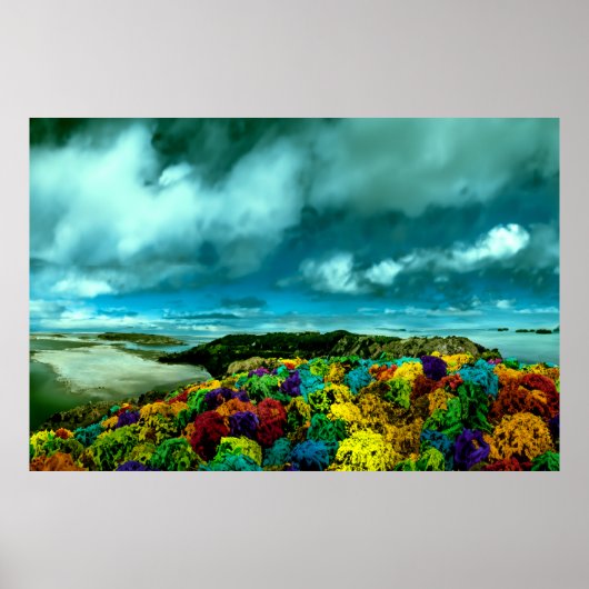 Schöne Himmelskarte mit bunten Felsen Poster (Vorne)