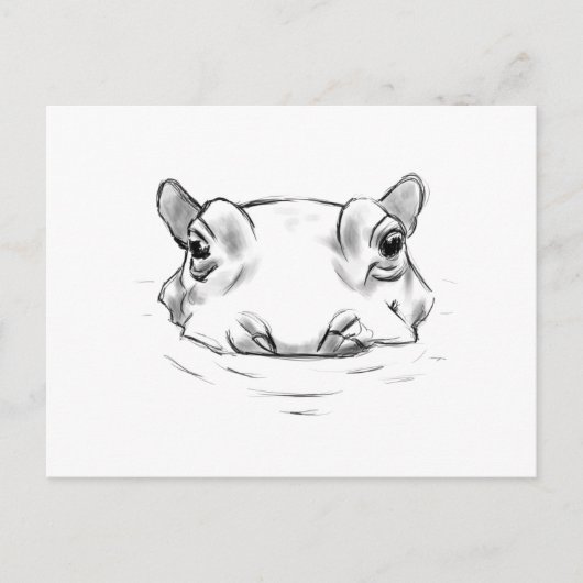 Schöne Hippo-Skizze Postkarte (Vorderseite)