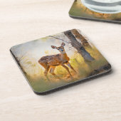 Schöne Hirsche im Waldlandschaftsdesign Getränkeuntersetzer (Linke Seite)