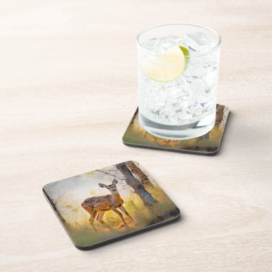 Schöne Hirsche im Waldlandschaftsdesign Getränkeuntersetzer (Rechte Seite)