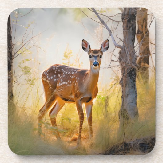 Schöne Hirsche im Waldlandschaftsdesign Getränkeuntersetzer (Vorderseite)