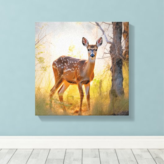 Schöne Hirsche im Waldlandschaftsdesign Leinwanddruck (Insitu (Holzboden))