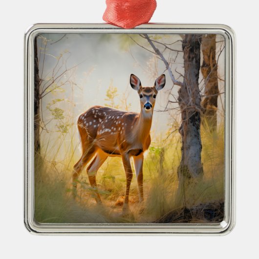 Schöne Hirsche im Waldlandschaftsdesign Ornament Aus Metall (Vorne)