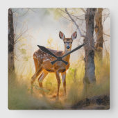Schöne Hirsche im Waldlandschaftsdesign Quadratische Wanduhr (Vorderseite)