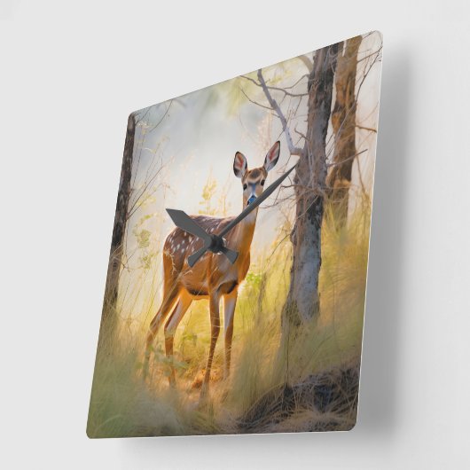 Schöne Hirsche im Waldlandschaftsdesign Quadratische Wanduhr (Winkel)
