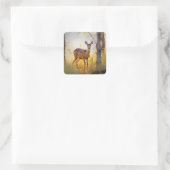 Schöne Hirsche im Waldlandschaftsdesign Quadratischer Aufkleber (Tasche)