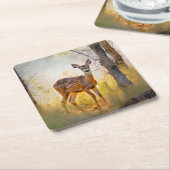 Schöne Hirsche im Waldlandschaftsdesign Rechteckiger Pappuntersetzer (angewinkelt)