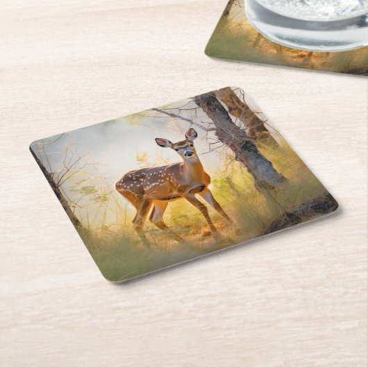 Schöne Hirsche im Waldlandschaftsdesign Rechteckiger Pappuntersetzer (angewinkelt)