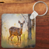 Schöne Hirsche im Waldlandschaftsdesign Schlüsselanhänger (Rückseite)