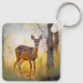 Schöne Hirsche im Waldlandschaftsdesign Schlüsselanhänger (Rückseite)