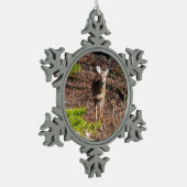 Schöne Hirsche in der Waldnaturfotografie Schneeflocken Zinn-Ornament (Links)