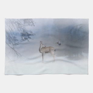 Schöne Hirsche und Jay in den Schneeschuhtotüche Handtuch