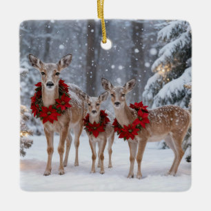 Schöne Hirschfamilien-Kranz Baum Keramikornament