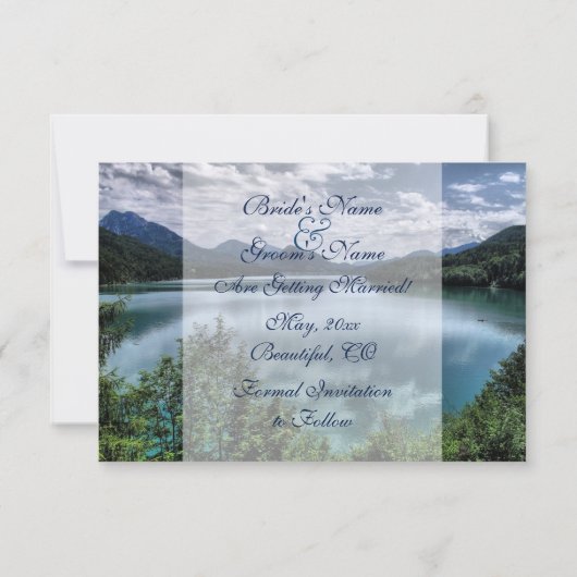 Schöne Hochzeit am Bergsee Sichern Sie die Datumsk Save The Date (Rückseite)