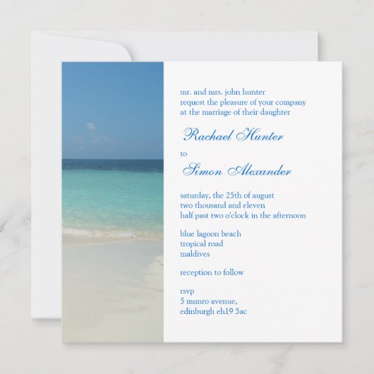 Schöne Hochzeit am Strand Einladung (Vorderseite)