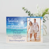 Schöne Hochzeit am Strand | Foto hochladen Einladung (Stehend Vorderseite)