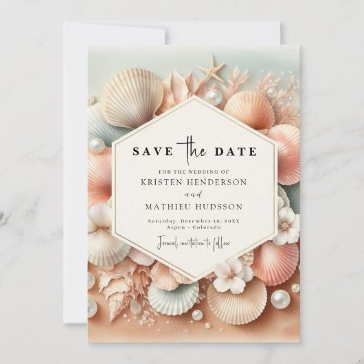 Schöne Hochzeit am Strand Save The Date (Vorderseite)