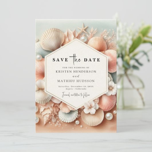 Schöne Hochzeit am Strand Save The Date (Stehend Vorderseite)