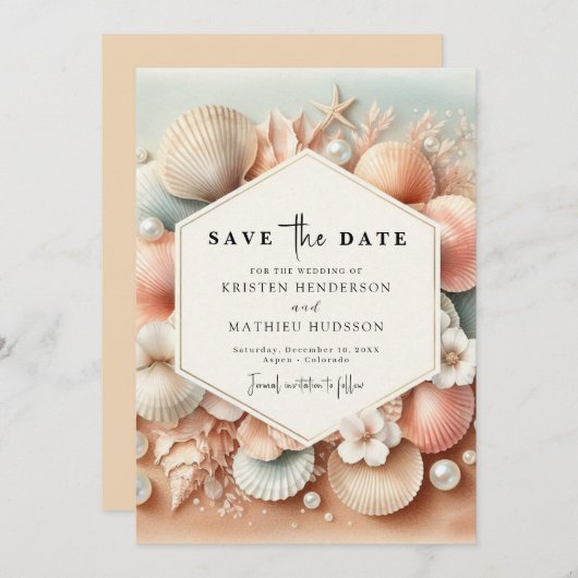 Schöne Hochzeit am Strand Save The Date (Vorne/Hinten)