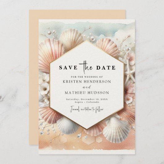 Schöne Hochzeit am Strand Save The Date (Vorne/Hinten)