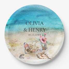 Schöne Hochzeit am Strand von Starfish Pappteller