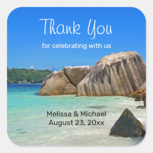 Schöne Hochzeit am Tropischen Meer Quadratischer Aufkleber