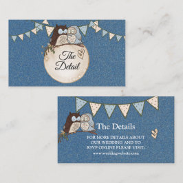 Schöne Hochzeit Blaue Braune Eule Glitter Detail Begleitkarte