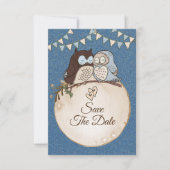 Schöne Hochzeit Blaue Braune Eule Glitter Save The Date (Vorderseite)
