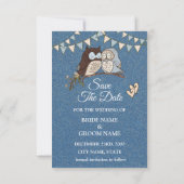 Schöne Hochzeit Blaue Braune Eule Glitter Save The Date (Rückseite)