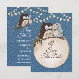 Schöne Hochzeit Blaue Braune Eule Glitter Save The Date
