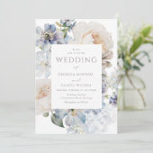 Schöne Hochzeit der blauen Blüte Einladung (Stehend Vorderseite)