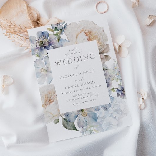 Schöne Hochzeit der blauen Blüte Einladung