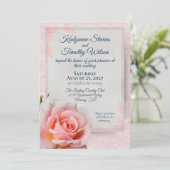 Schöne Hochzeit der hellrosa Rose Einladung (Stehend Vorderseite)