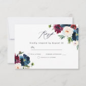 Schöne Hochzeit der Marine Burgundy Red Blush Flor RSVP Karte (Vorderseite)