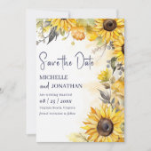 Schöne Hochzeit der Wasserfarben-Sonnenblumen Save The Date (Vorderseite)