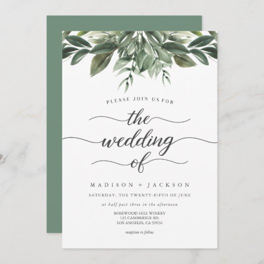 Schöne Hochzeit im Grünen Einladung (Vorne/Hinten)