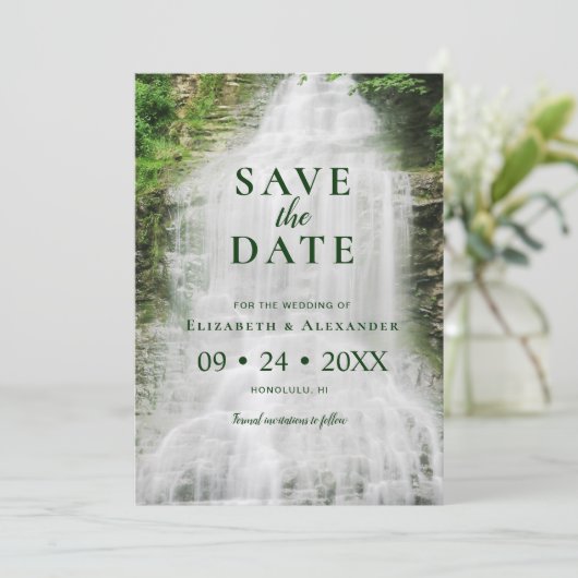 Schöne Hochzeit im Wasserfall Save The Date (Stehend Vorderseite)