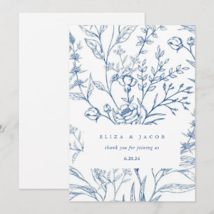 Schöne Hochzeit in Blau und Weiß Dankeskarte