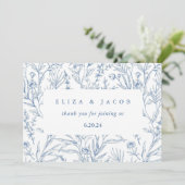 Schöne Hochzeit in Blau und Weiß Dankeskarte (Stehend Vorderseite)
