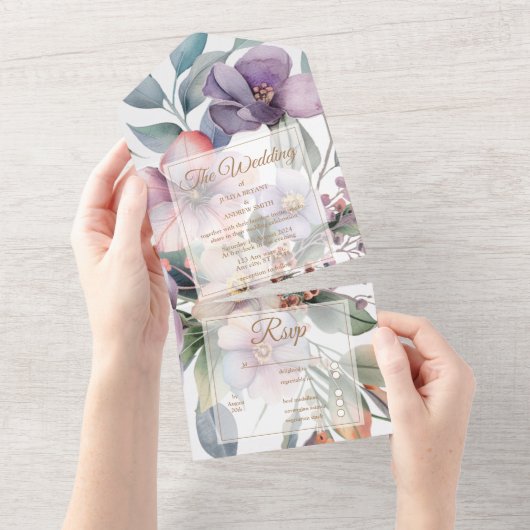 Schöne Hochzeit mit Blumen All In One Einladung (Abreißen)