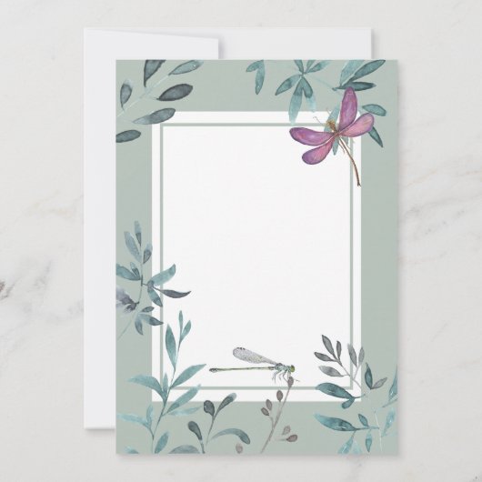 Schöne Hochzeit von Dragonfly und Gartengrüne Einladung (Rückseite)