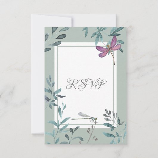 Schöne Hochzeit von Dragonfly und Gartengrüne RSVP Karte (Vorderseite)