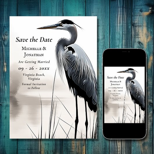 Schöne Hochzeit von Great Blue Heron Coastal Bird Save The Date