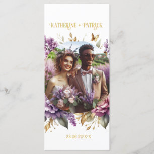 Schöne Hochzeit von Lilac und Lavender Menükarte