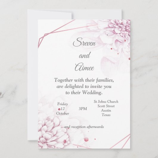 Schöne Hochzeitseinladung, rosa Blüten Einladung (Vorderseite)