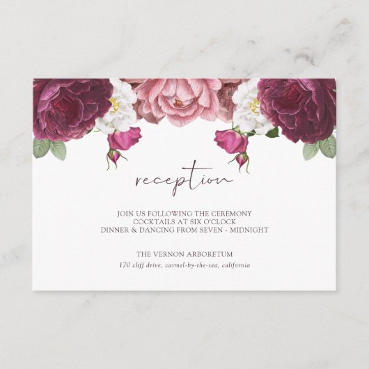 Schöne Hochzeitsfeier mit Flora Burgund Begleitkarte (Vorderseite)