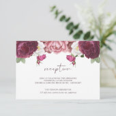 Schöne Hochzeitsfeier mit Flora Burgund Begleitkarte (Stehend Vorderseite)
